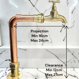 Adjustable Crafted Copper & Brass Kitchen Taps - Available In Multiple Sizes Rustic Faucet Pair For Wooden Countertops - 16cm, 17cm