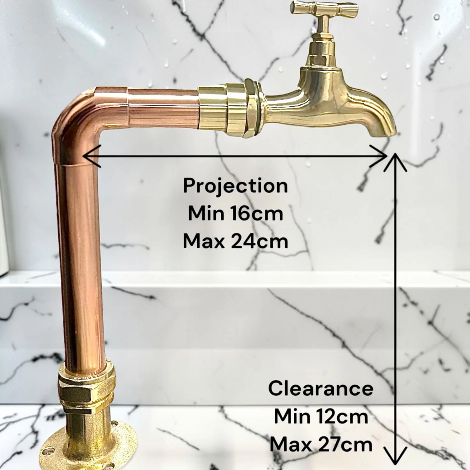 Adjustable Crafted Copper & Brass Kitchen Taps - Available In Multiple Sizes Rustic Faucet Pair For Wooden Countertops - 16cm, 17cm