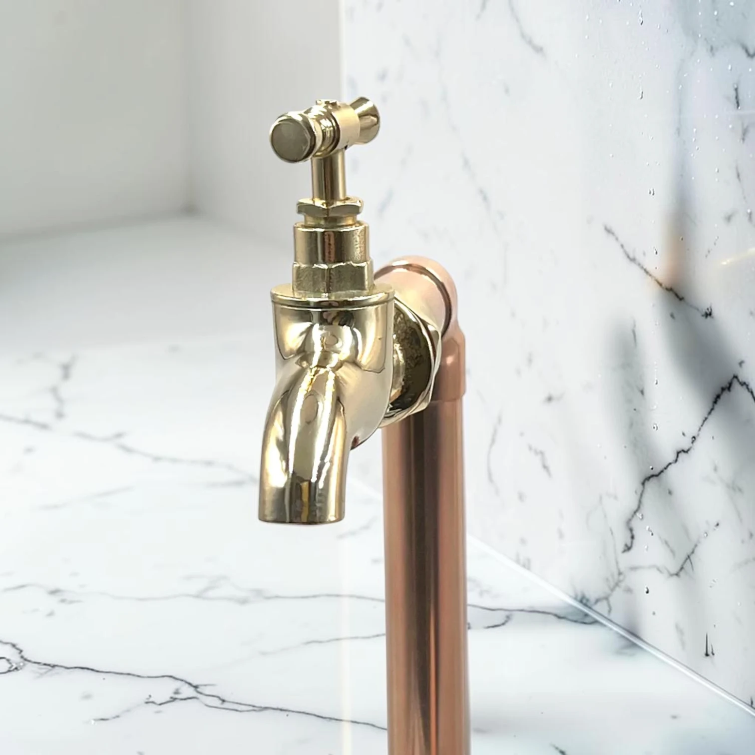 Adjustable Crafted Copper & Brass Kitchen Taps - Available In Multiple Sizes Rustic Faucet Pair For Wooden Countertops - 16cm, 17cm - Image 4