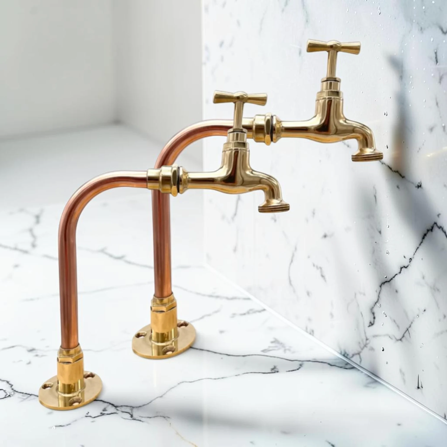 Crafted Solid Brass & Copper Vintage Kitchen Taps For Belfast Sinks - Image 2