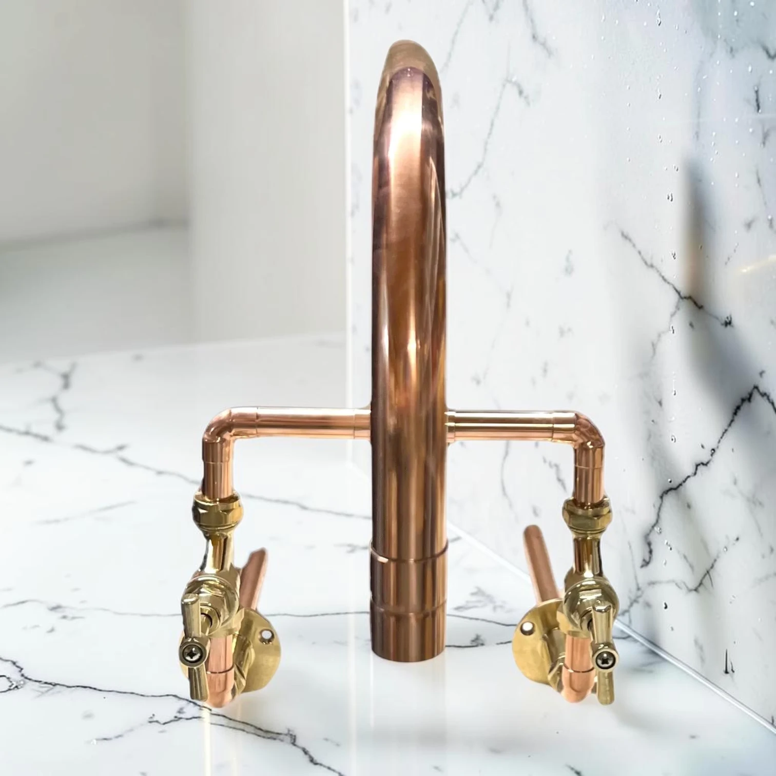 Crafted Solid Copper And Brass Wall-Mounted Kitchen Mixer Tap - Custom-Fit For Belfast Sinks - 16cm, 25cm - most popular option - Image 9