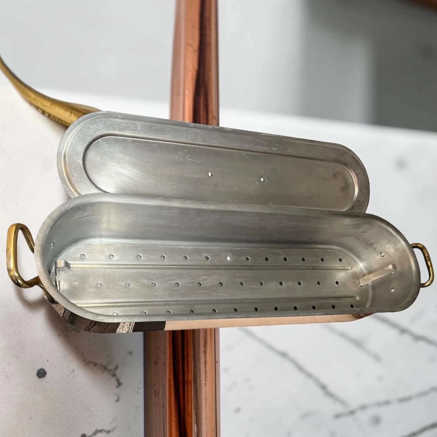 genuine French Vintage Copper Fish Poacher (Poissonni??re) - 62Cm With Steamer Rack - Image 6