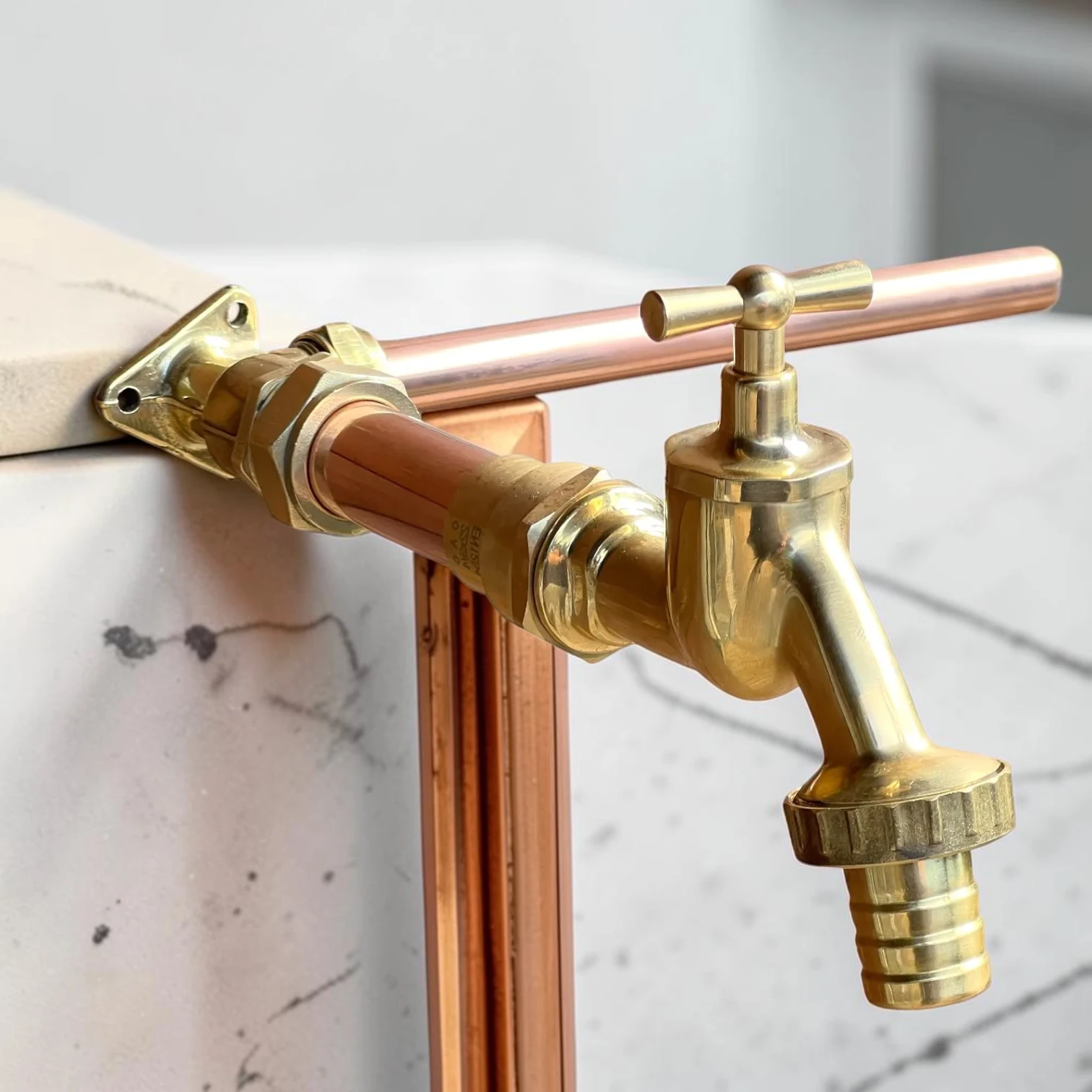 Industrial Copper And Brass Wall-Mounted Tap - Surface Mounted Pipe Installation - Image 9