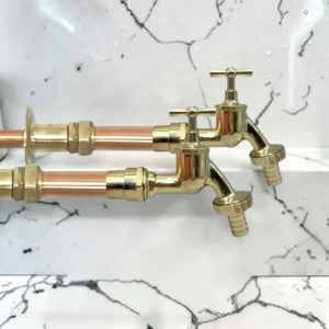 Vintage Style Solid Copper And Brass Wall-Mounted Tap Pair For Belfast Sinks