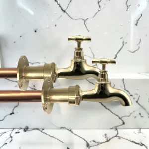 Industrial Vintage Brass Wall-Mounted Kitchen Or Bathroom Faucet Set