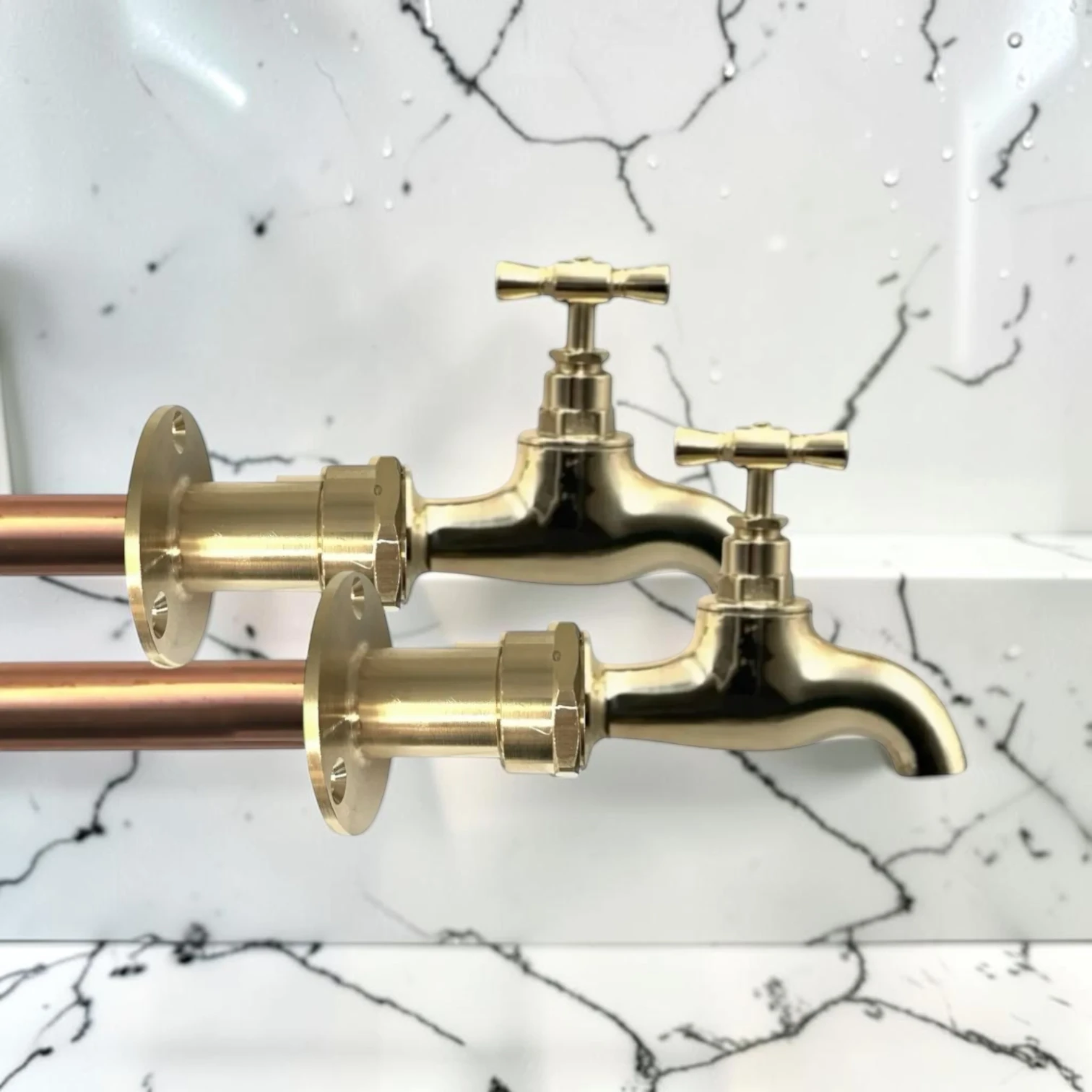 Industrial Vintage Brass Wall-Mounted Kitchen Or Bathroom Faucet Set