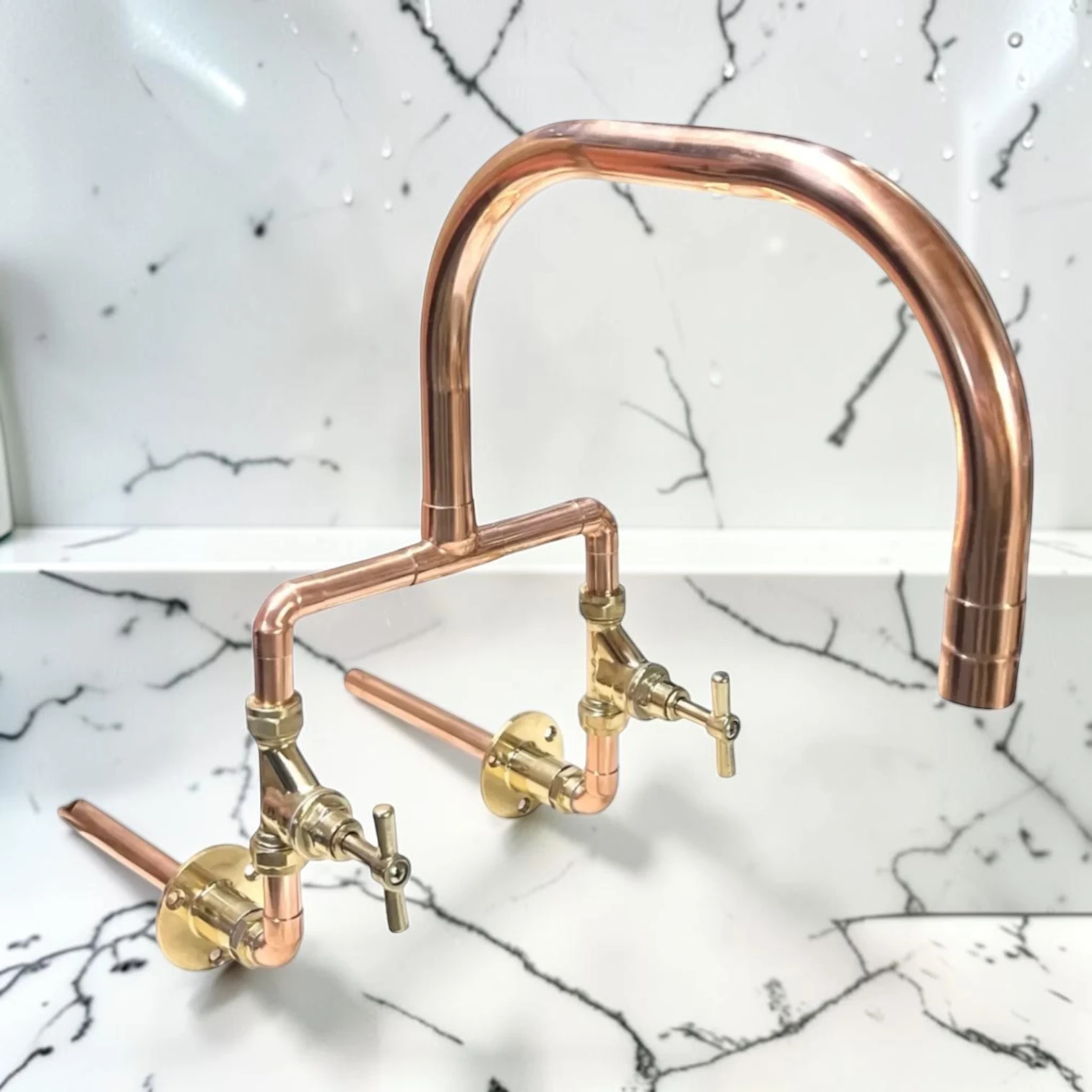 Crafted Solid Copper And Brass Wall-Mounted Kitchen Mixer Tap - Custom-Fit For Belfast Sinks - 16cm, 25cm - most popular option - Image 3