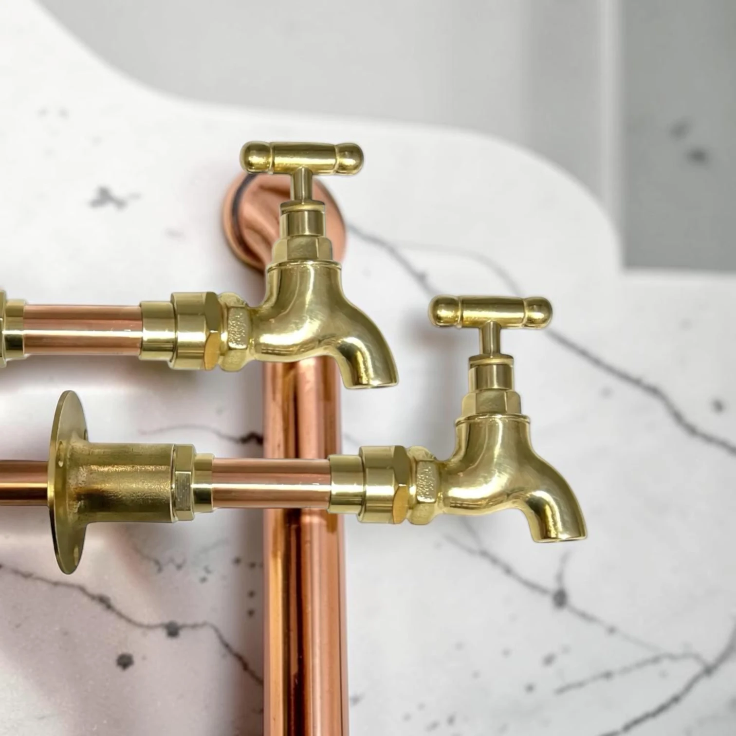 Vintage Style Wall Mounted Brass And Copper Taps For Small Basins And Camper Vans (T22)