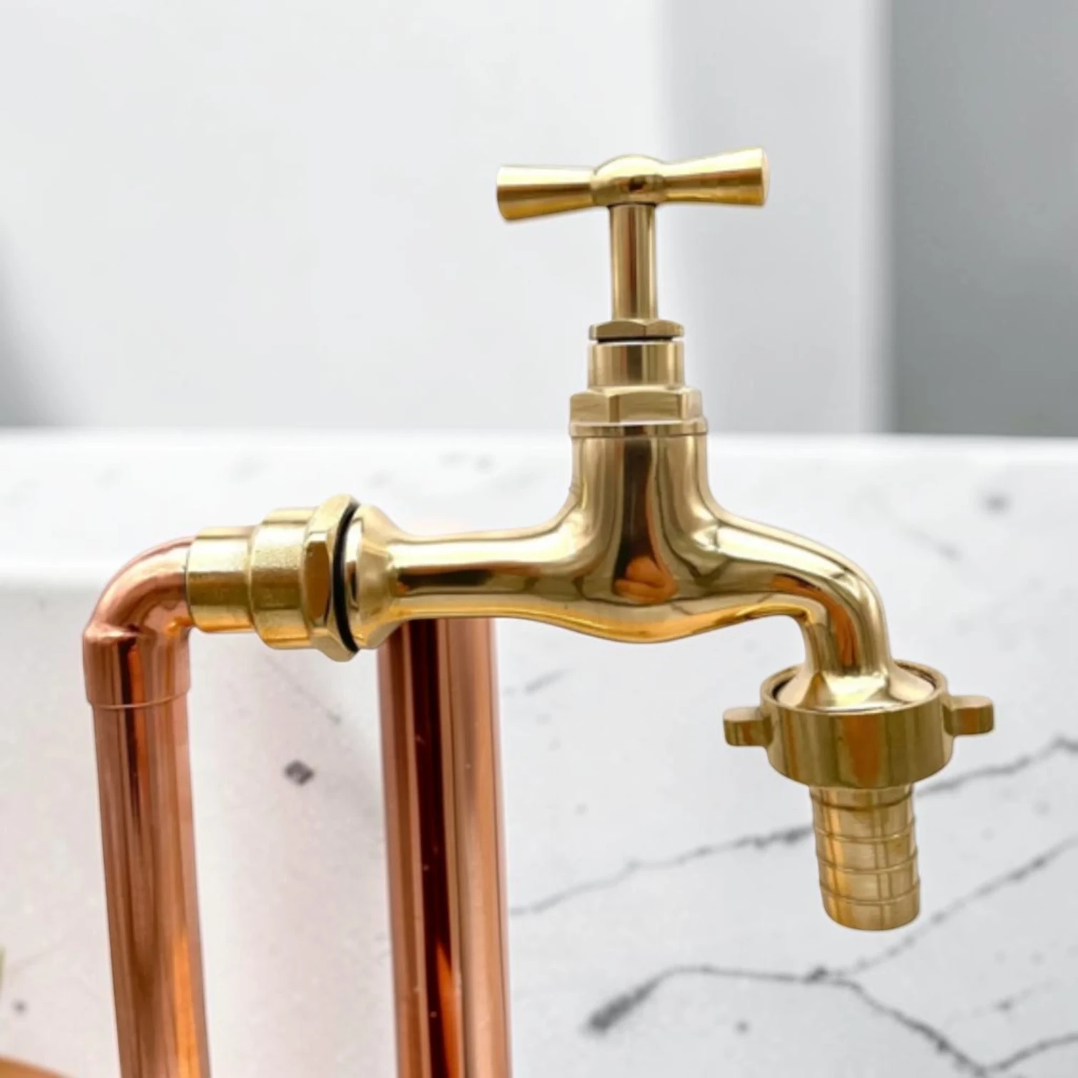 Vintage Style Polished Brass And Copper Faucet Set - Decorative Crafted Countertop Taps - Image 7