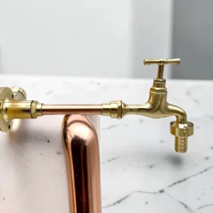 Crafted Solid Brass & Copper Wall Mounted Faucet - Vintage Rustic Style For Kitchen, Bathroom, Or Outdoor Use