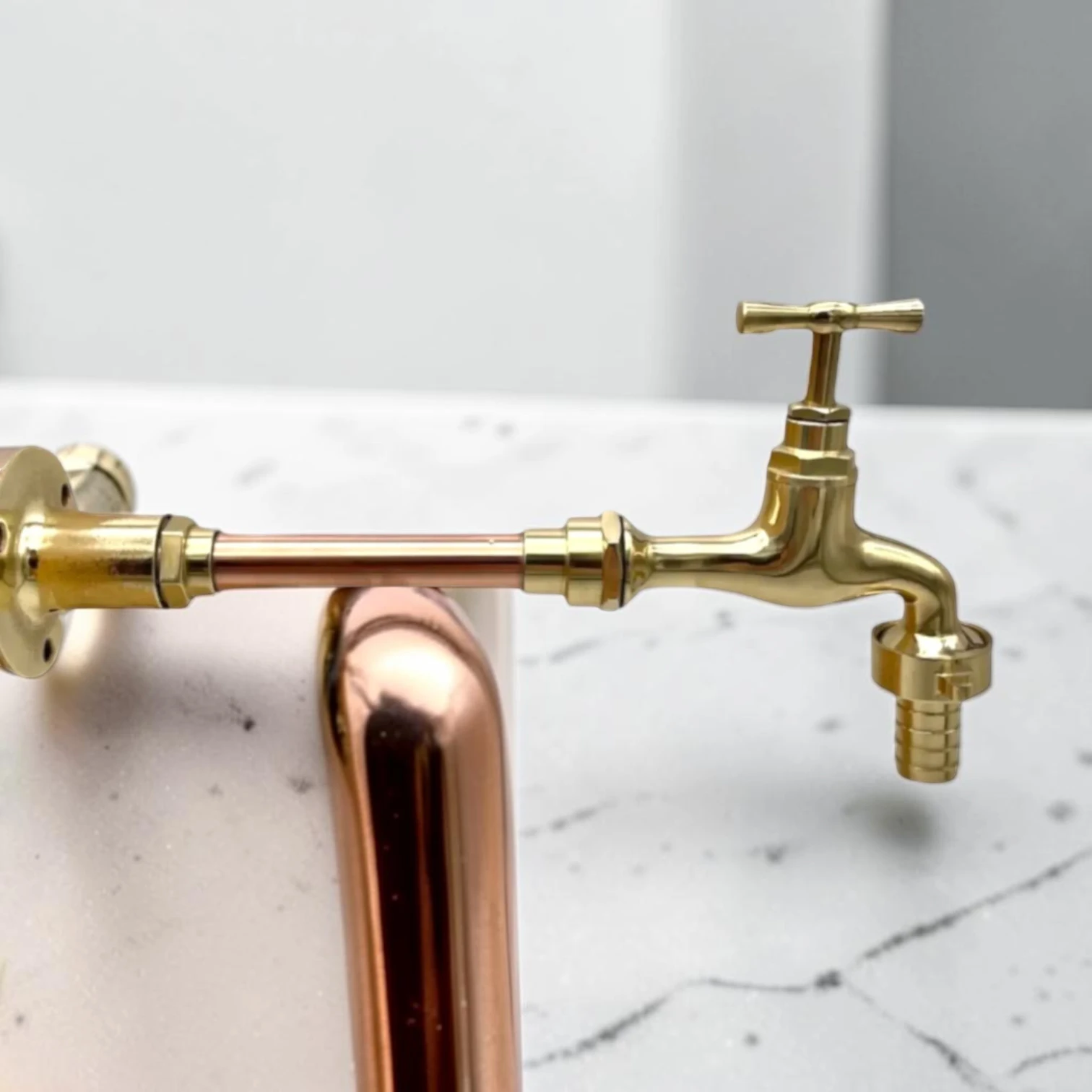 Crafted Solid Brass & Copper Wall Mounted Faucet - Vintage Rustic Style For Kitchen, Bathroom, Or Outdoor Use