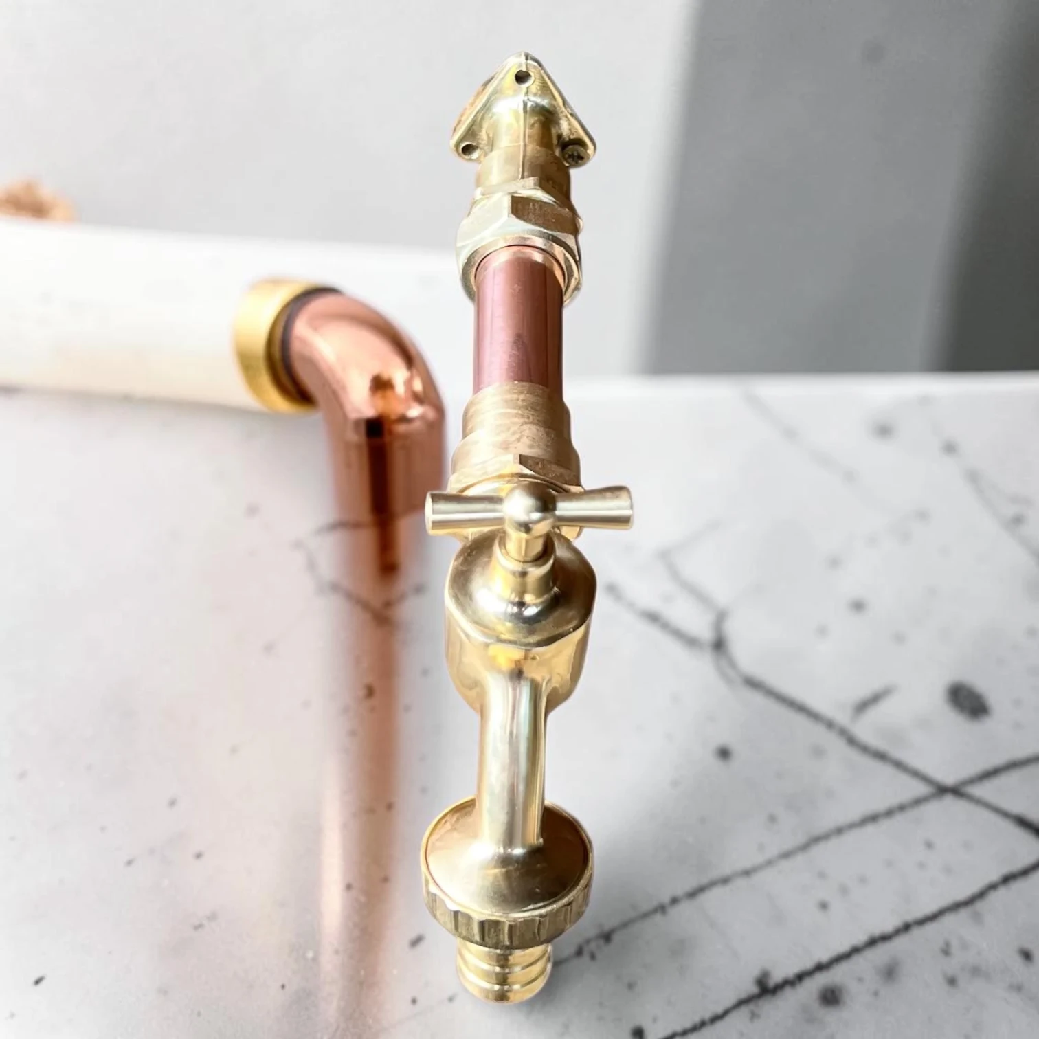 Industrial Copper And Brass Wall-Mounted Tap - Surface Mounted Pipe Installation - Image 10