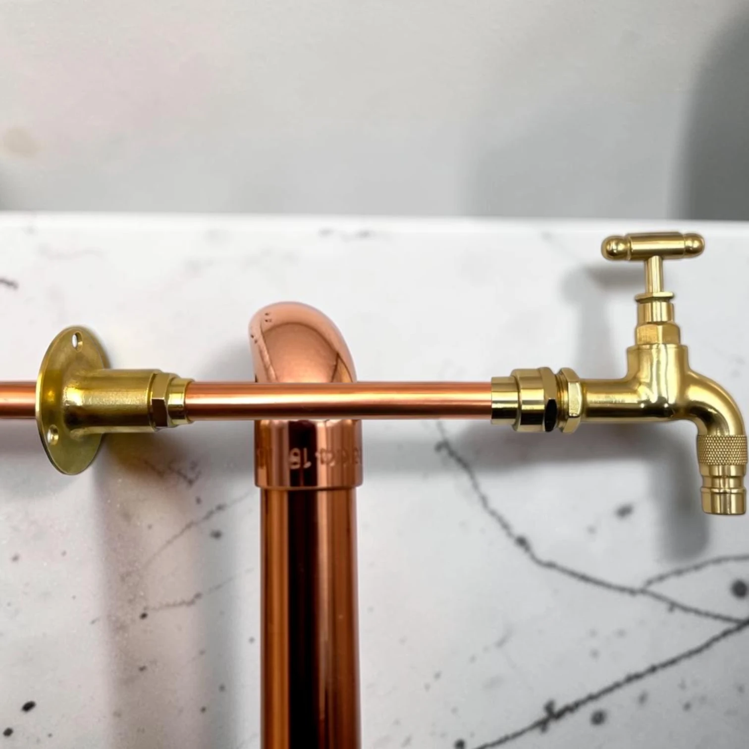 Custom Size Wall Mounted Brass And Copper Faucet Pair - Industrial Vintage Style - Image 5
