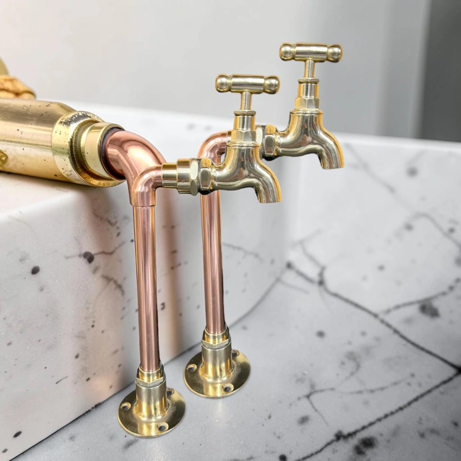 Custom Adjustable Vintage Copper And Brass Pillar Taps - Rustic Industrial Style - 20cm, 9cm - Image 2