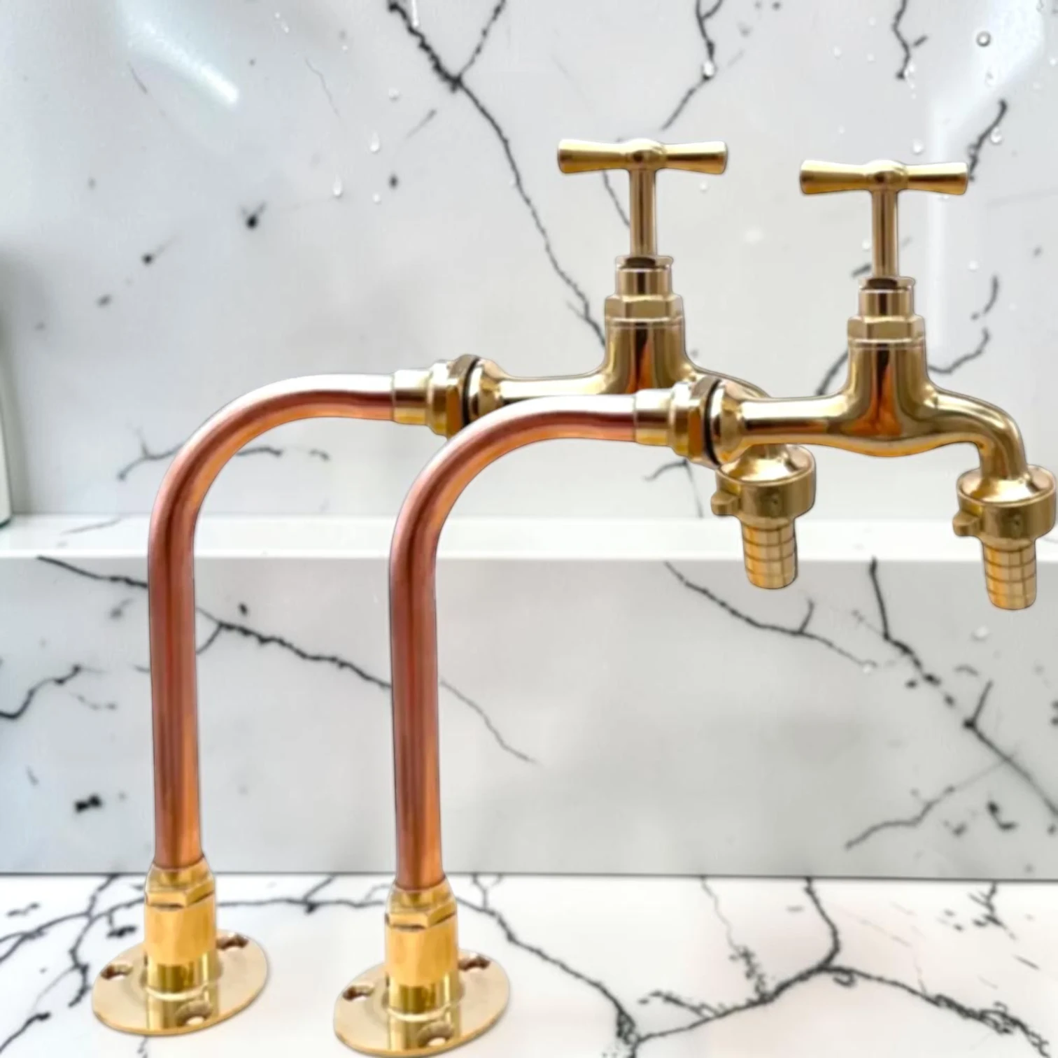 Crafted Solid Brass & Copper Vintage Kitchen Taps For Belfast Sinks