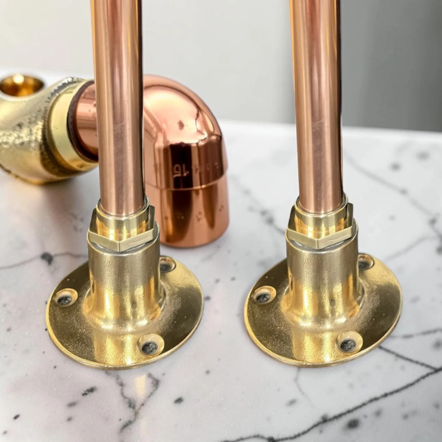 Vintage Solid Copper & Brass Basin Taps - Rustic Crafted Faucet Pair - Image 10