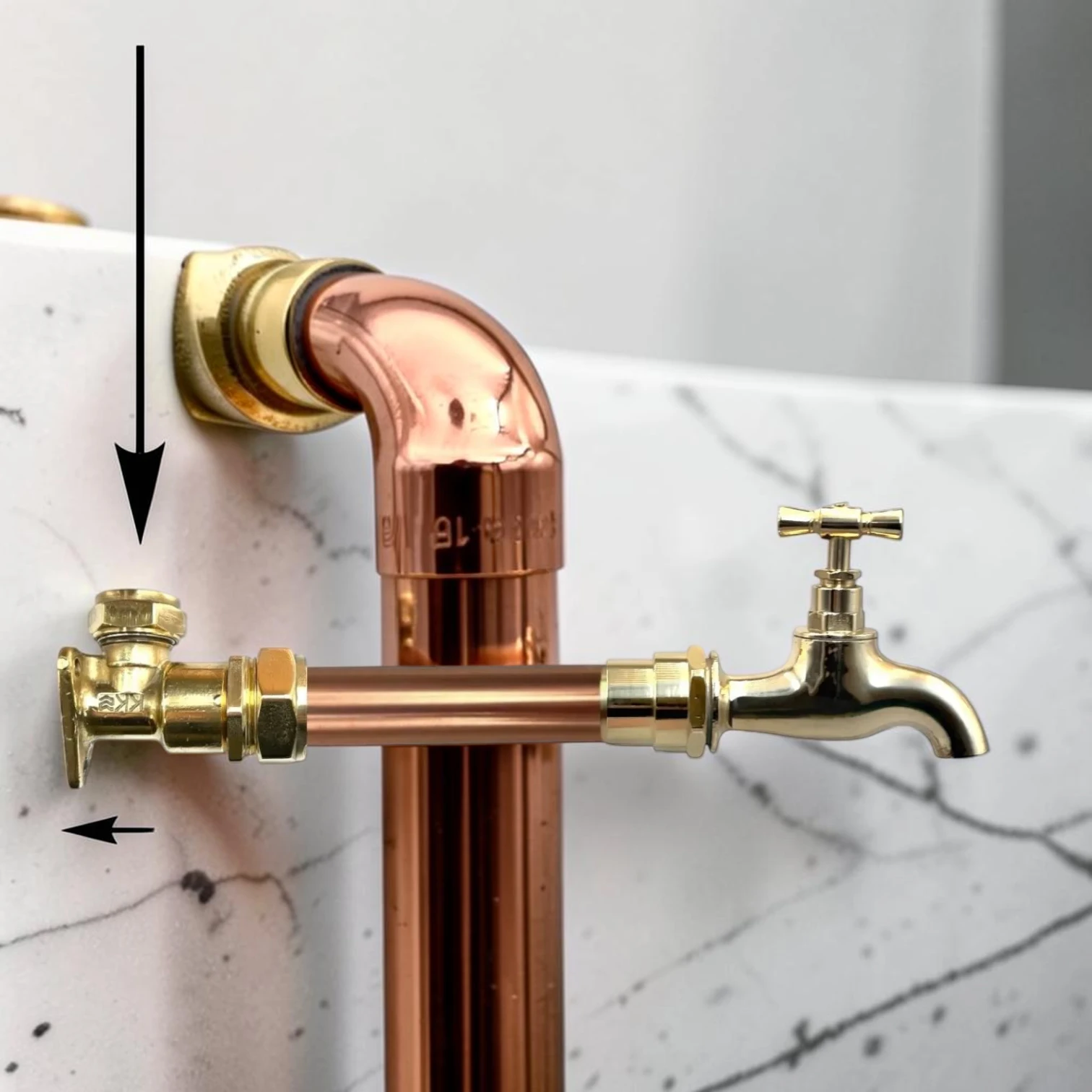 Vintage Industrial Copper & Brass Wall Mounted Tap - Crafted 22Mm Exposed Pipe Faucet - Image 2