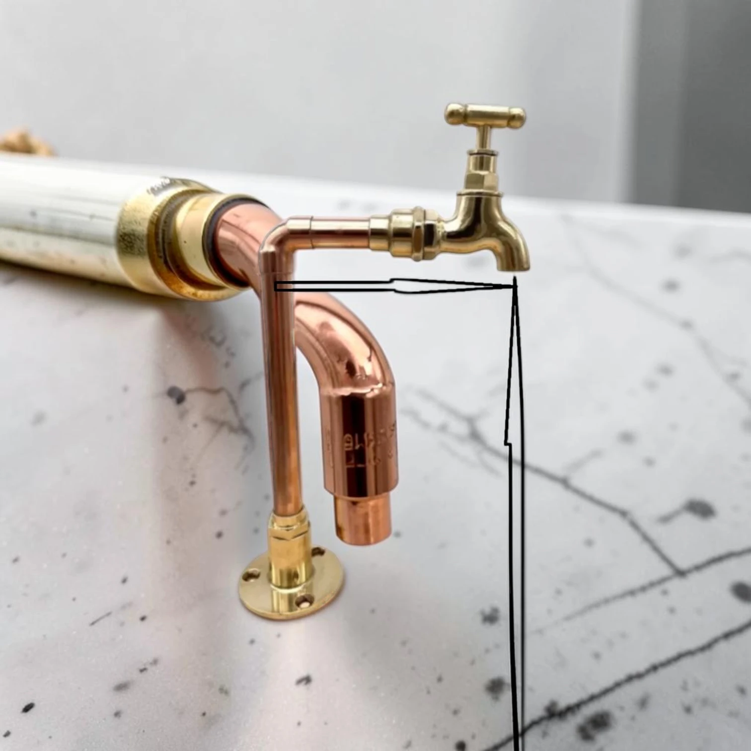 Adjustable Vintage Brass And Copper Countertop Tap For Bathroom, Cloakroom Or Camper Van - 20cm, 9cm - Image 3