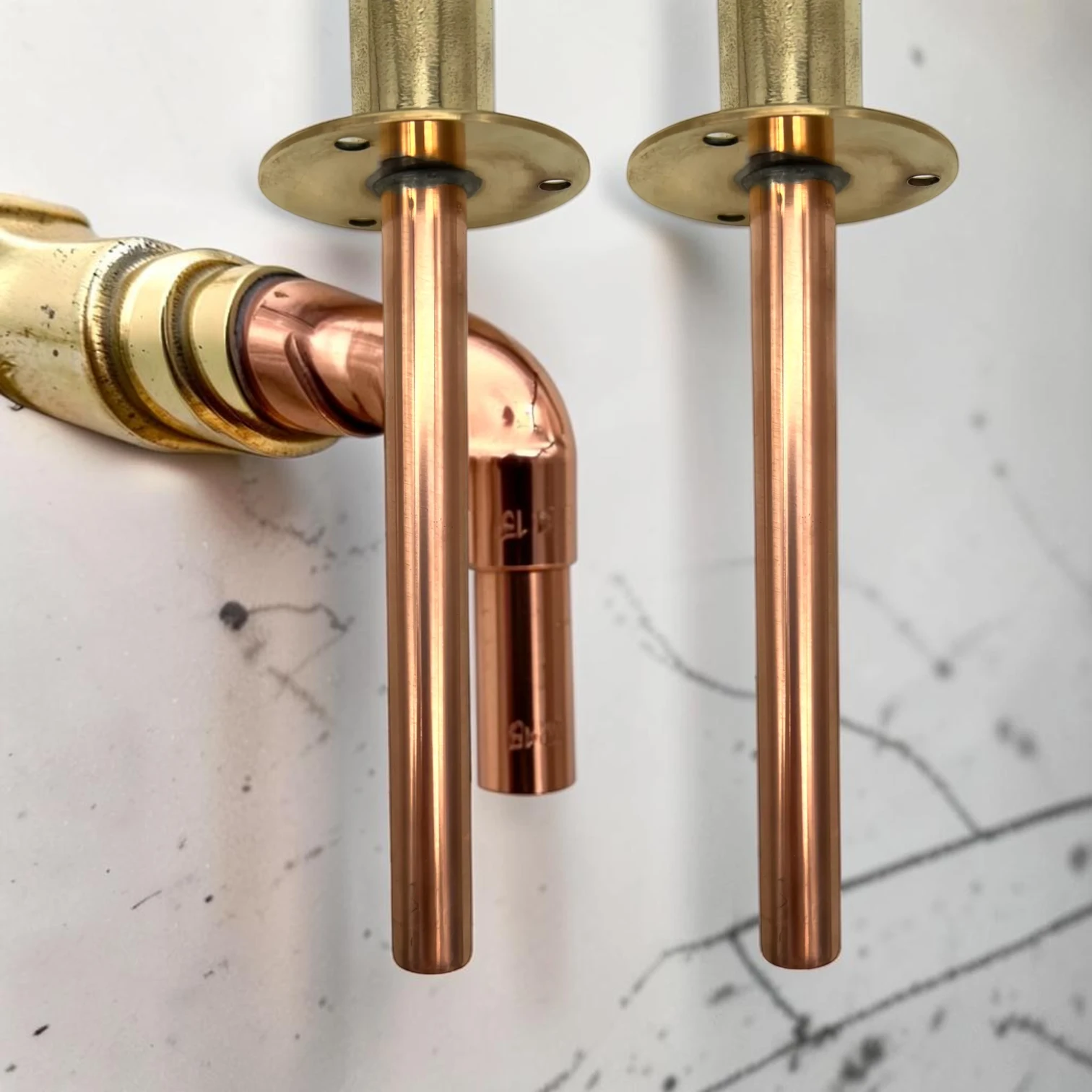 Vintage Solid Copper & Brass Basin Taps - Rustic Crafted Faucet Pair - Image 11