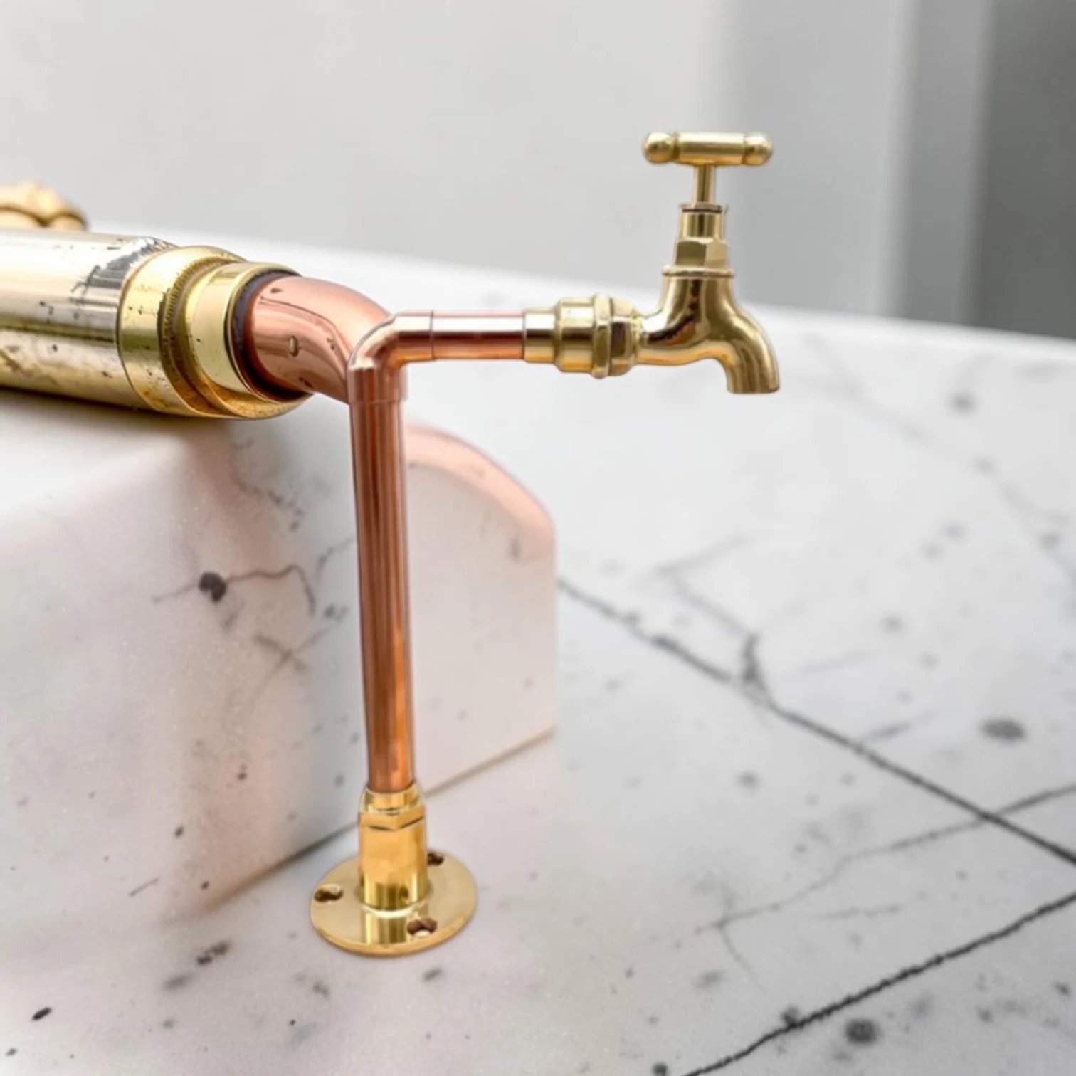 Vintage Style Solid Copper & Brass Tap For Compact Spaces, Bathrooms And Camper Vans