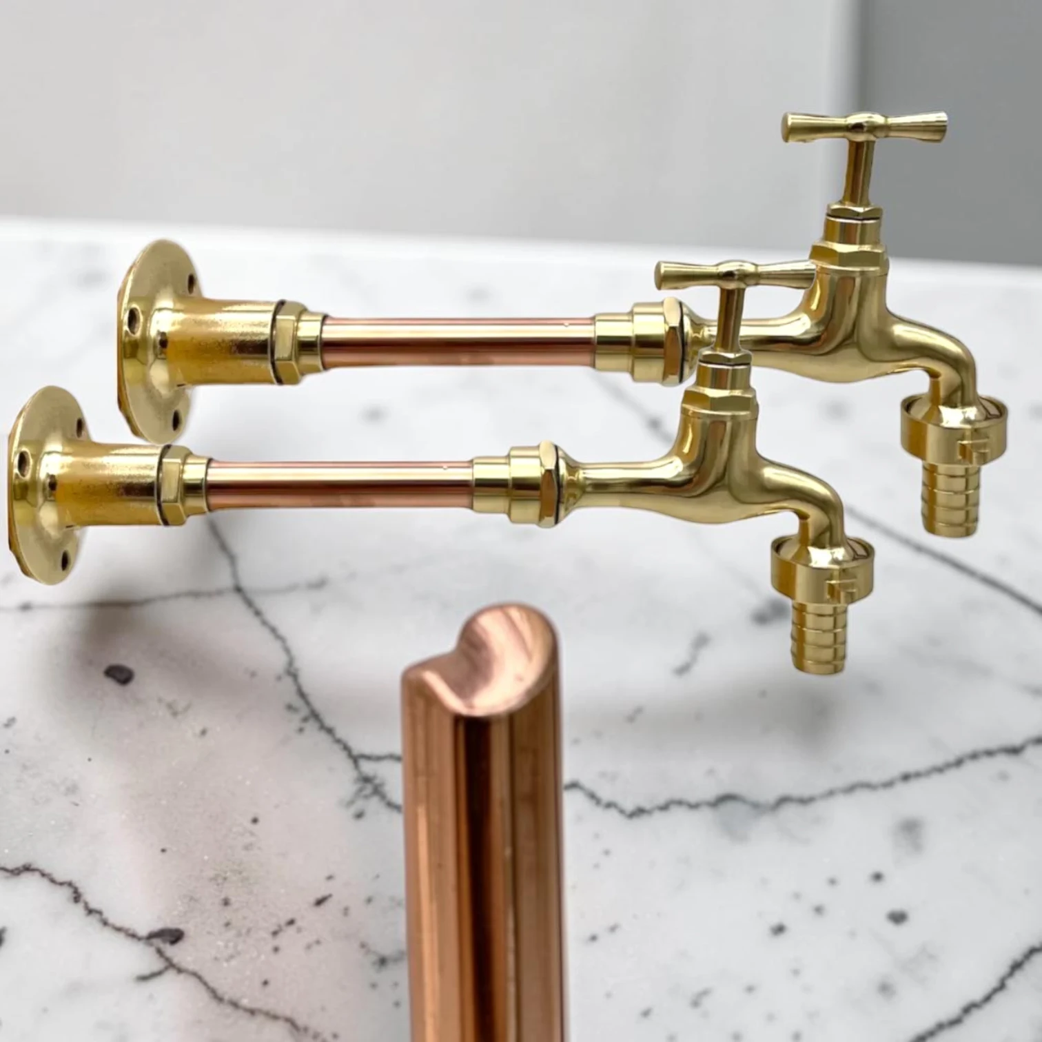 Crafted Vintage Wall-Mounted Copper And Brass Taps - Rustic Industrial Style - Image 2
