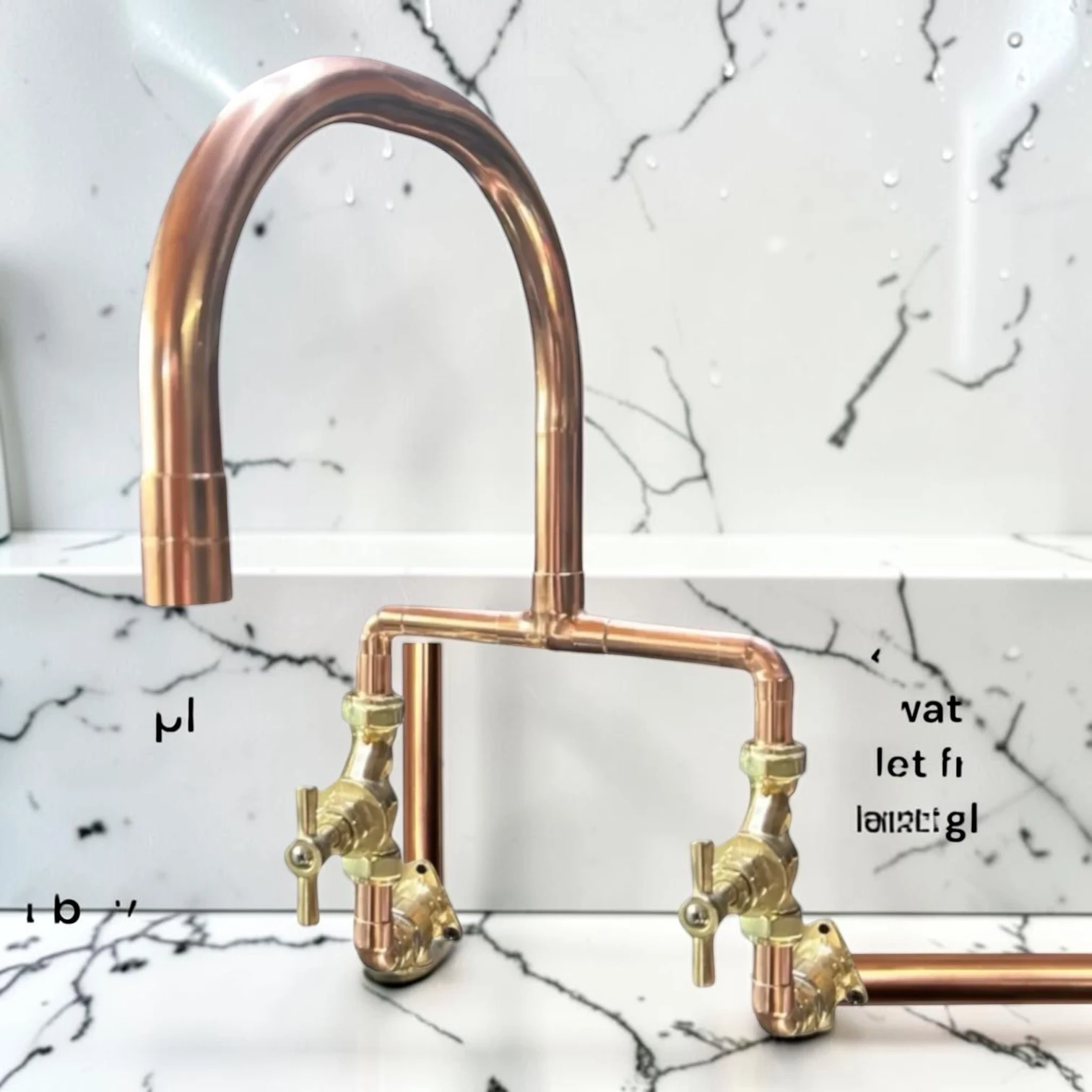 Crafted Solid Copper And Brass Exposed Pipe Wall-Mounted Kitchen Mixer Tap - Both water pipes from below, 16cm, 25cm - most purchased - Image 6
