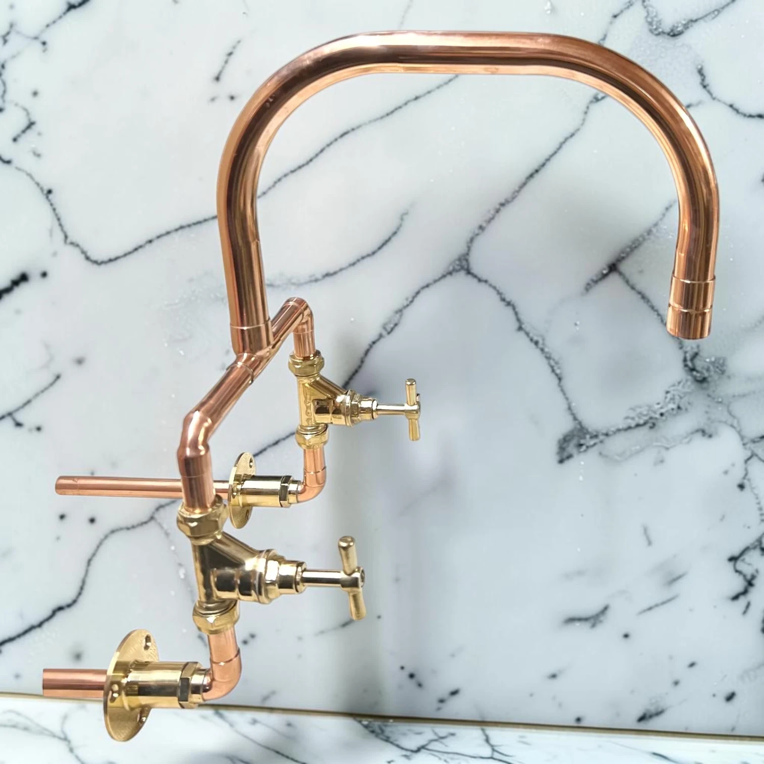 Crafted Solid Copper And Brass Wall-Mounted Kitchen Mixer Tap - Custom-Fit For Belfast Sinks - 16cm, 25cm - most popular option - Image 6