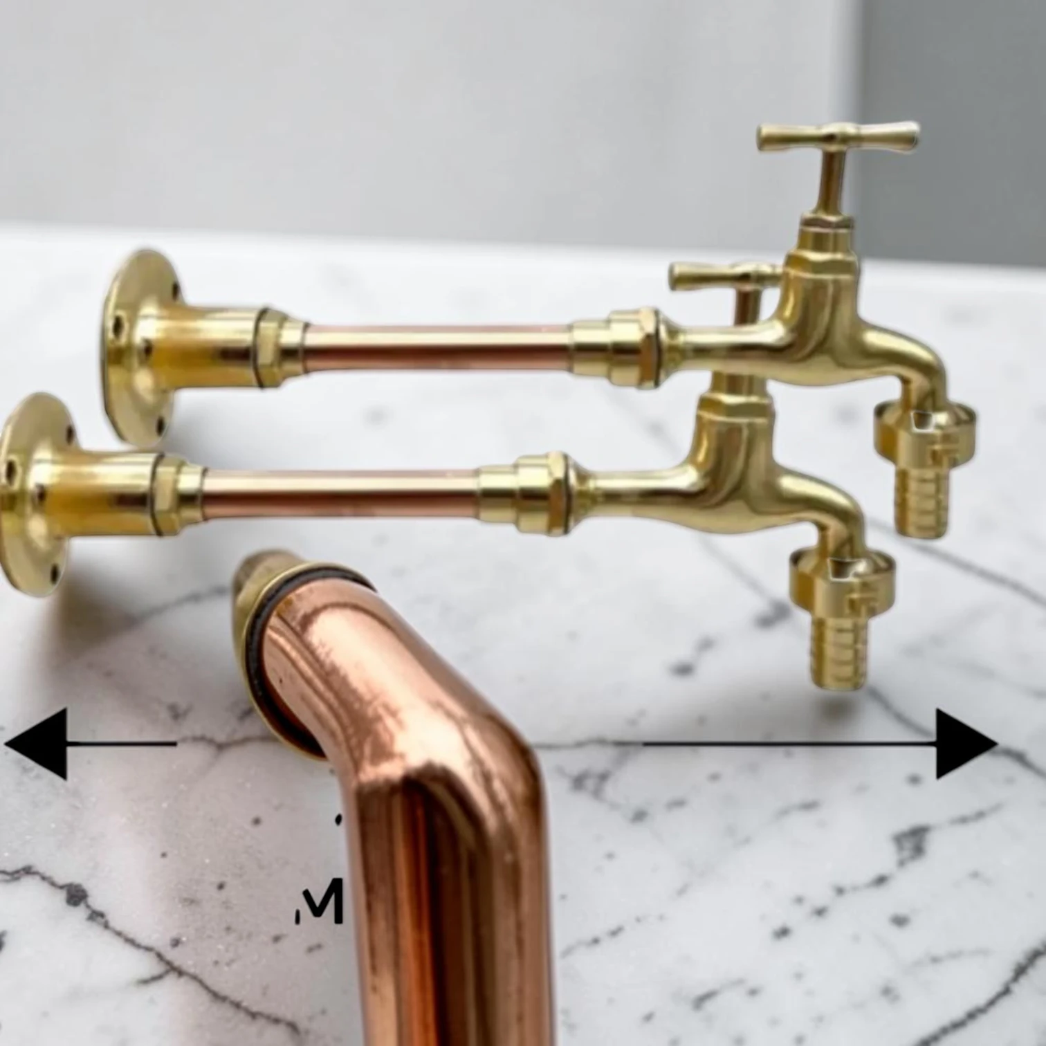 Adjustable Crafted Brass And Copper Wall-Mounted Taps - Available in multiple sizes To Measure Faucet Set - Image 2