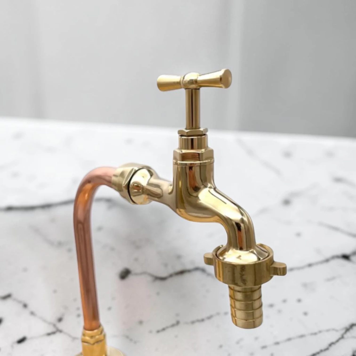 Crafted Solid Brass & Copper Vintage Kitchen Taps For Belfast Sinks - Image 5