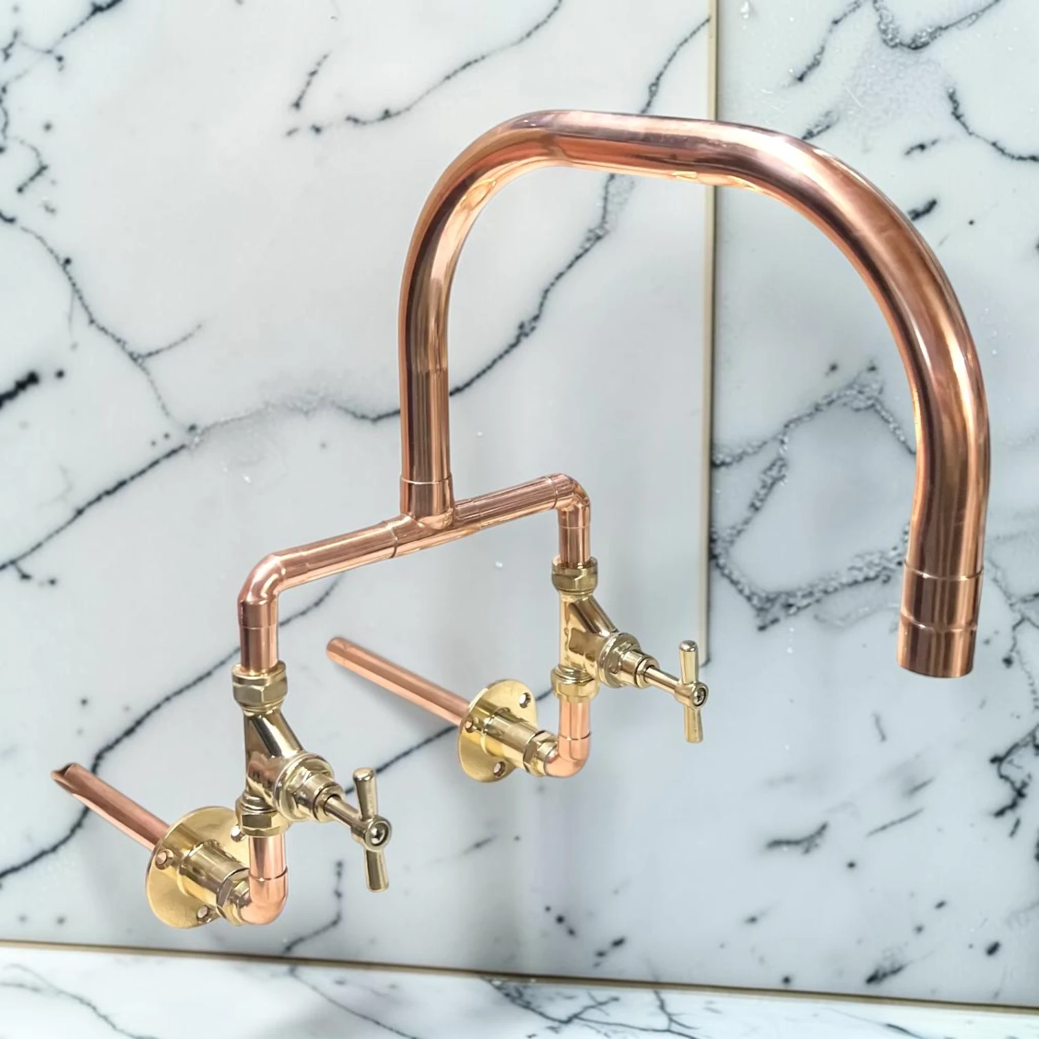 Crafted Solid Copper And Brass Wall-Mounted Kitchen Mixer Tap - Custom-Fit For Belfast Sinks - 16cm, 25cm - most popular option - Image 5
