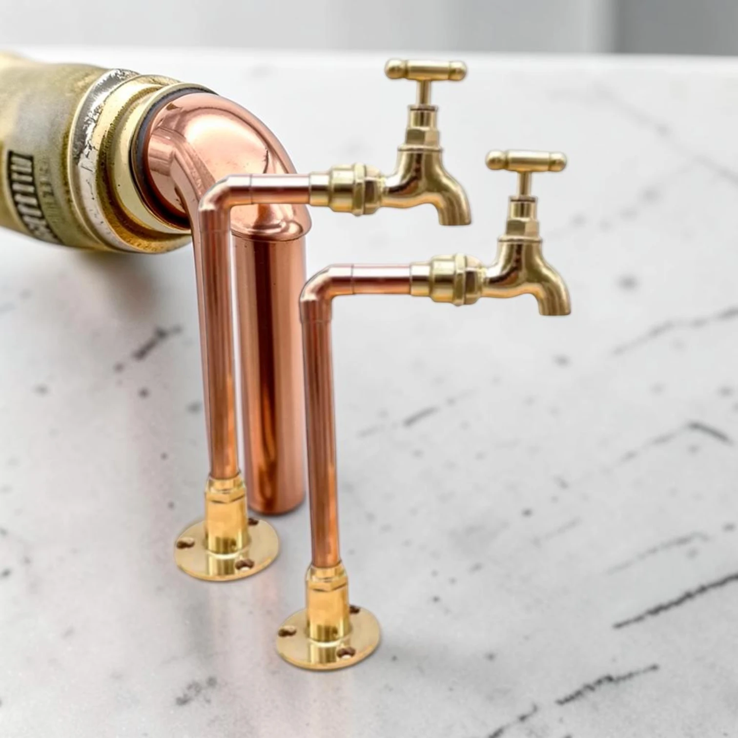 Vintage Traditional Copper And Brass Taps - Rustic Style Faucet For Small Basins And Camper Vans