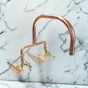 Crafted Solid Copper And Brass Wall-Mounted Kitchen Mixer Tap - Custom-Fit For Belfast Sinks - 16cm, 25cm - most popular option