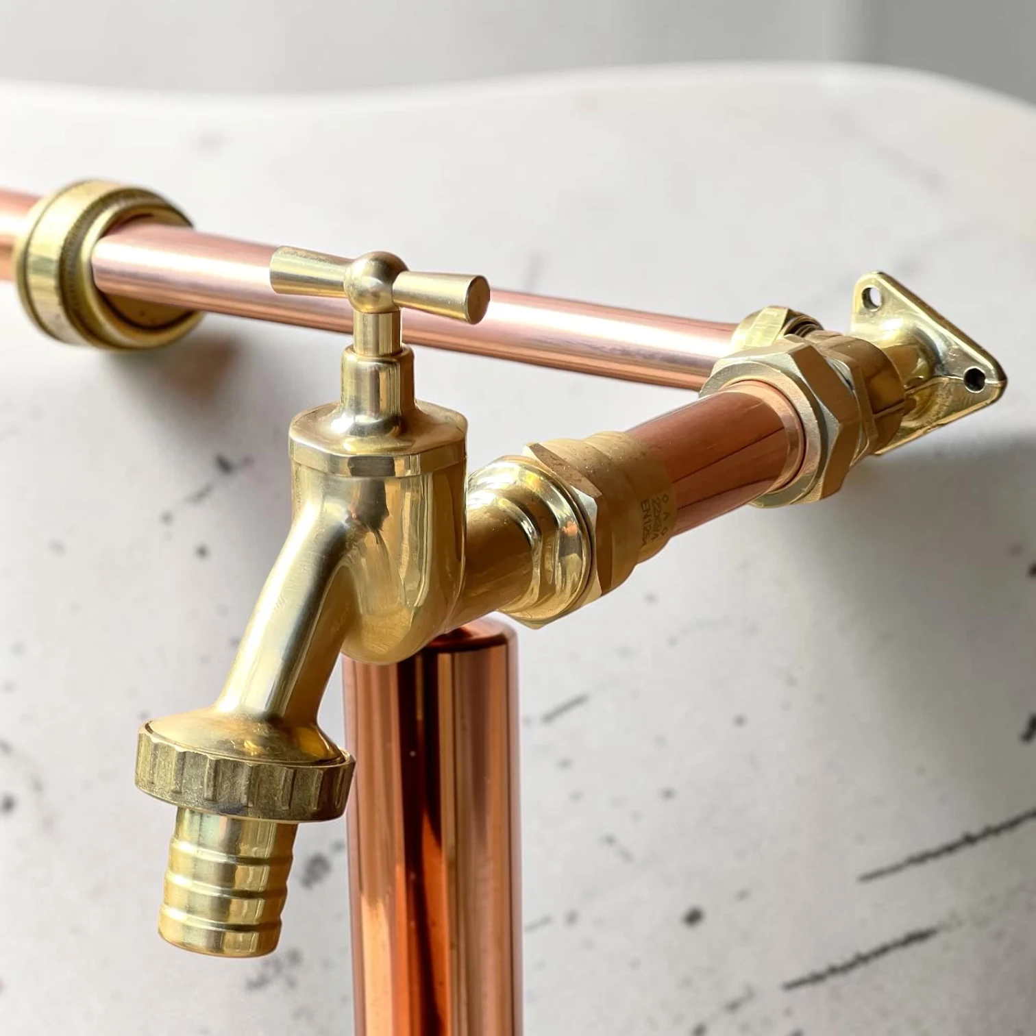 Industrial Copper And Brass Wall-Mounted Tap - Surface Mounted Pipe Installation - Image 8