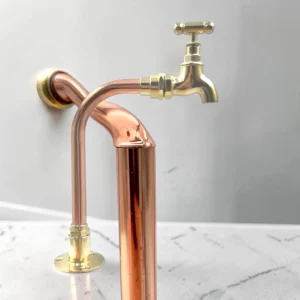 Vintage Style Polished Copper & Brass Tap - Adjustable Available In Multiple Sizes Faucet For Bathrooms And Camper Vans - 20cm, 14cm