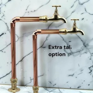 Extra Tall Adjustable Copper & Brass Rustic Kitchen Taps - Crafted Vintage Style Faucets - 29cm, 25cm