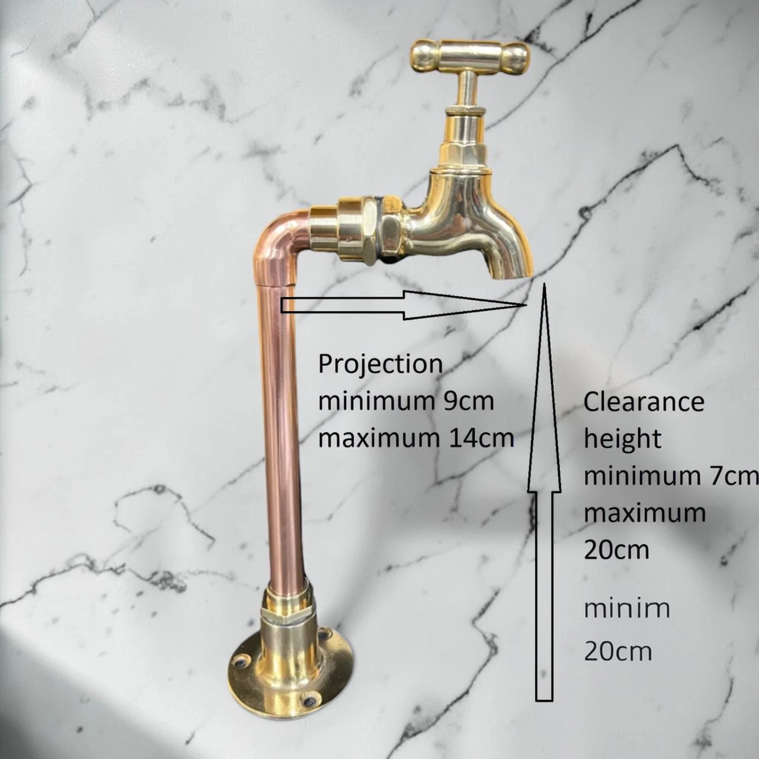 Adjustable Vintage Brass And Copper Countertop Tap For Bathroom, Cloakroom Or Camper Van - 20cm, 9cm - Image 2