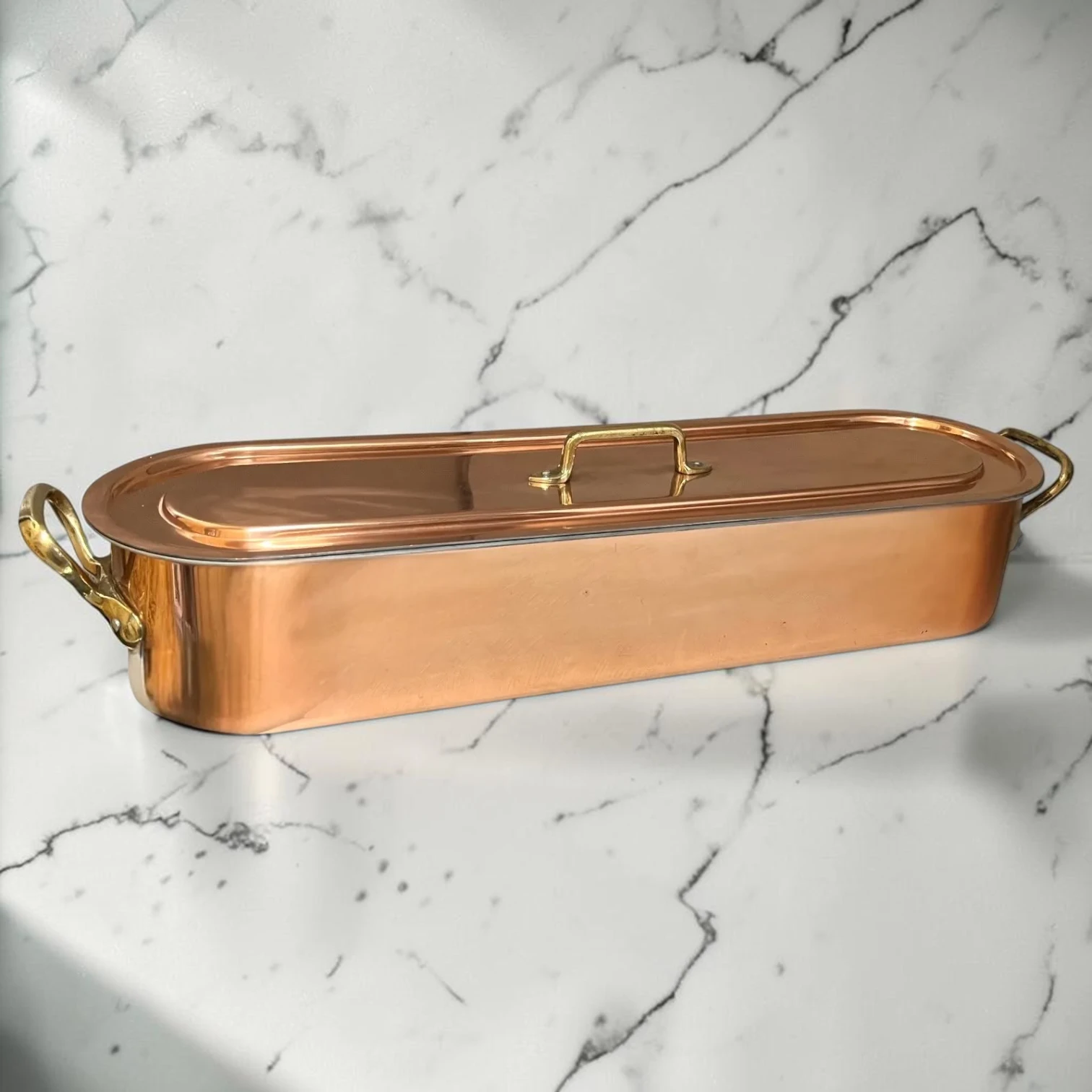 genuine French Vintage Copper Fish Poacher (Poissonni??re) - 62Cm With Steamer Rack